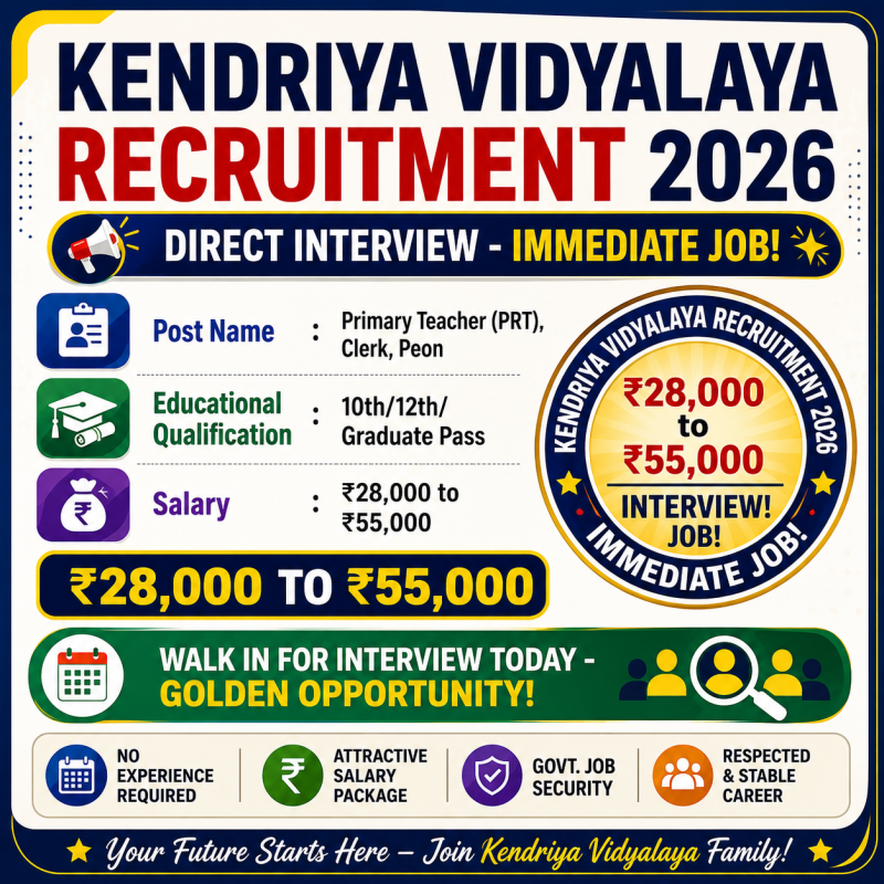 Kendriya Vidyalaya Recruitment 2026 - Apply Online for Teaching & Non-Teaching Posts